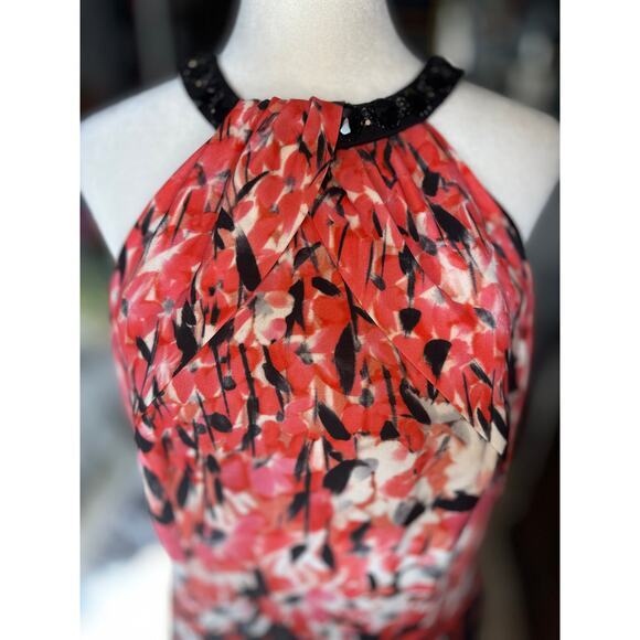 St. John Maxi Gown sz 8 Black Flamingo Print Halter Dress Floral Elegant party - Picture 4 of 12